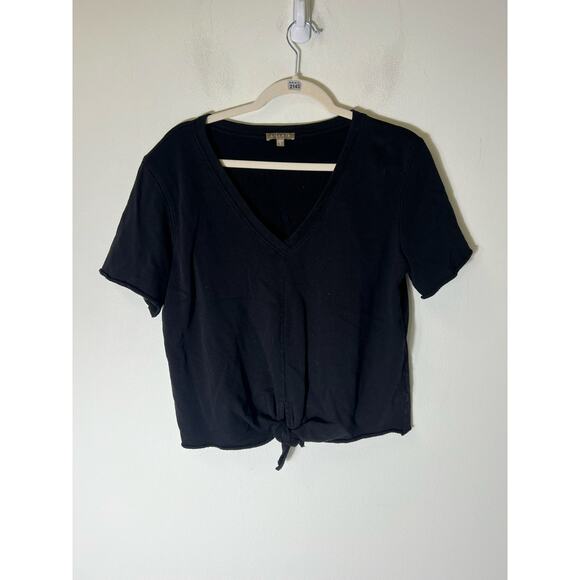 Lilla P Black V-Neck Short Sleeve Raw Hem Sz S - Picture 1 of 3